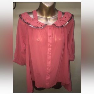 Esley Women's Size Medium M Rust Sheer 3/4 Sleeve Blouse New